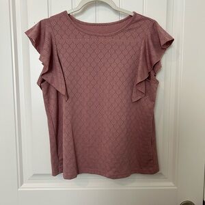 SHEIN Mauve Ruffle Sleeve Eyelet Blouse